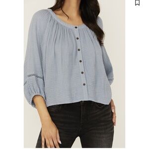 Cleo + Wolf Women's Brie Crochet Trim 3/4 Long Sleeve Shirt Women’s Size XXL